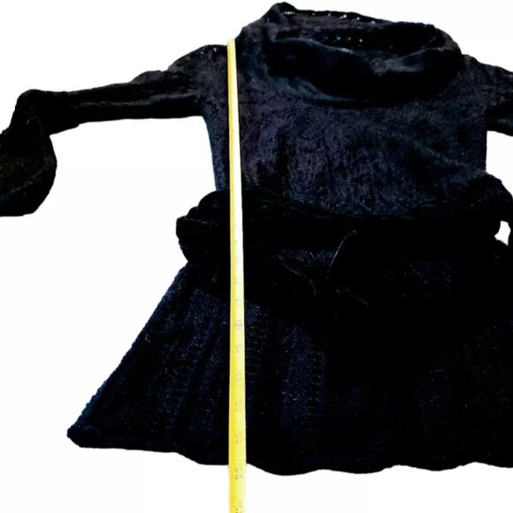 THEORY Tunic Sweater, Black Mohair Wool Soft Long Sleeve Eyelets Belted Velvet S - Picture 8 of 11